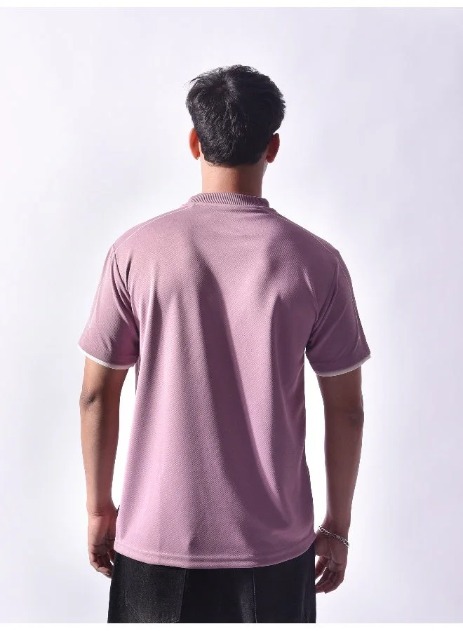 Beyoung Mauve Pink HD Embroidered Dual Sleeves T-Shirt